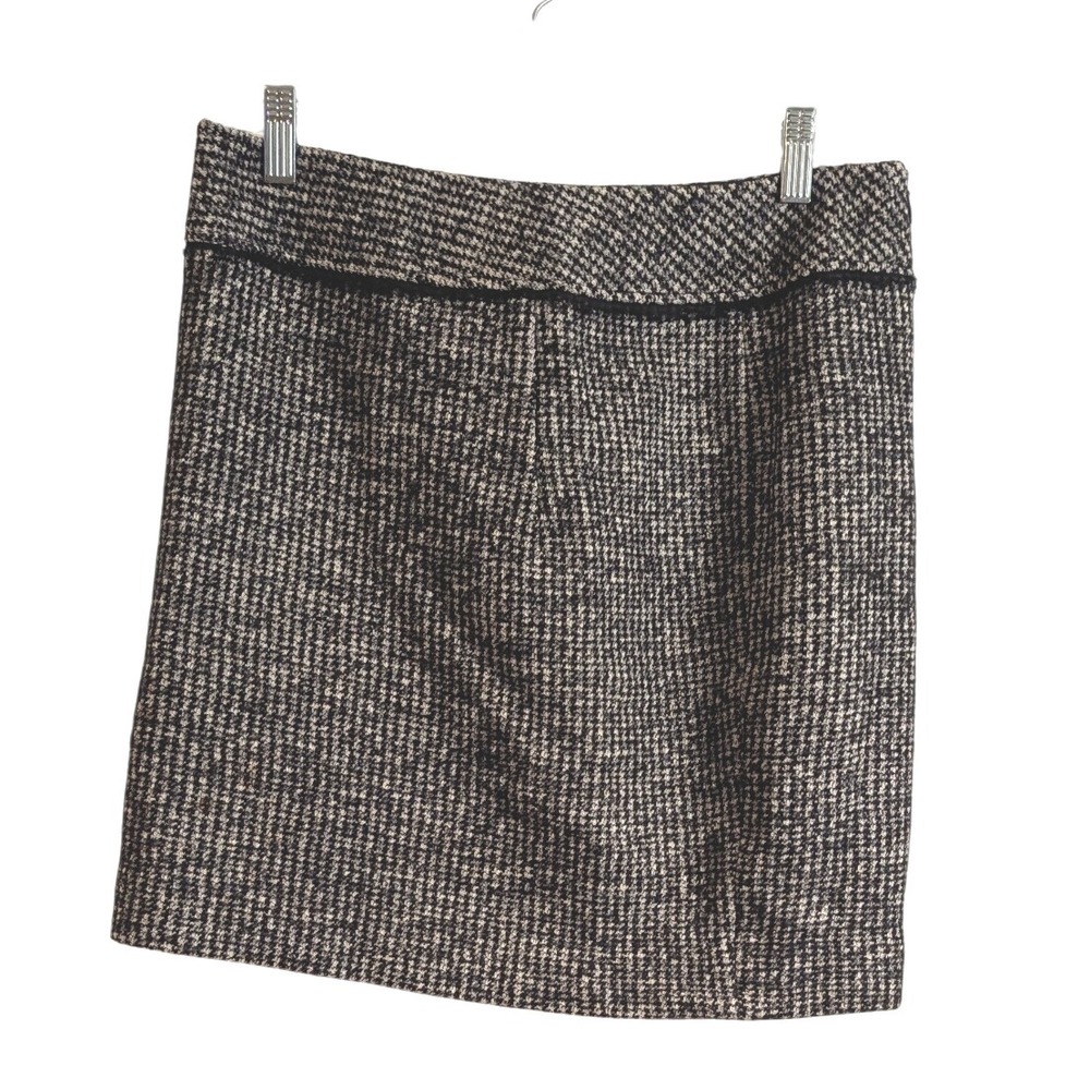 Ann Taylor Skirt Houndstooth‎ Tweed Career Office Wear Black Beige Size 6